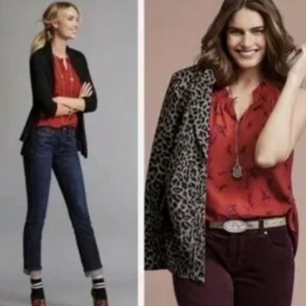 CAbi #5222 red floral Fierce sleeveless blouse top Career Small
